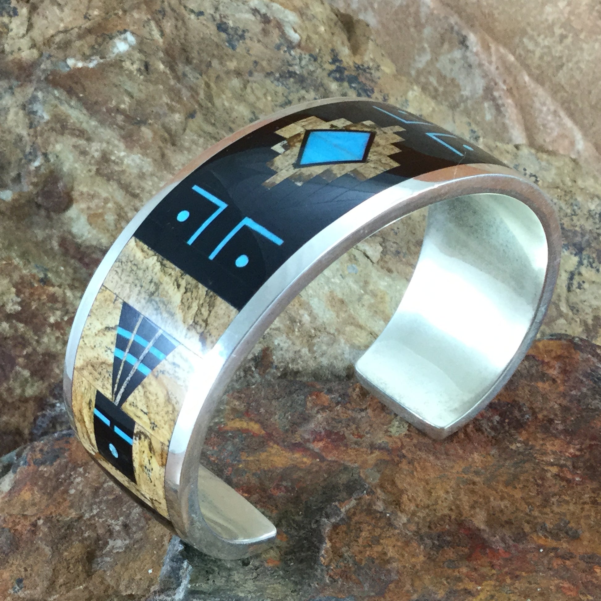 David Rosales Turquoise Creek Fancy Inlaid Sterling Silver Bracelet