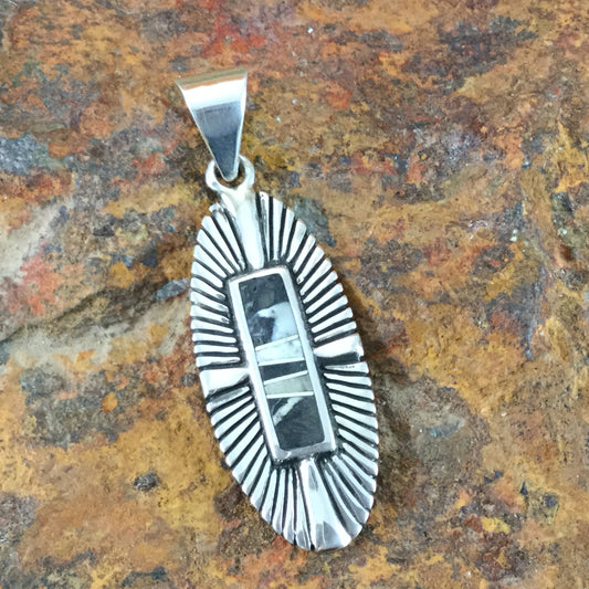 David Rosales White Buffalo Inlaid Sterling Silver Pendant