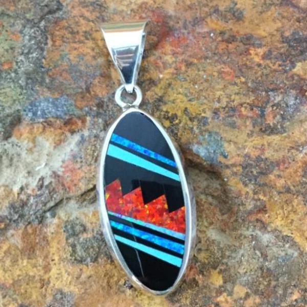 David Rosales Red Moon Inlaid Sterling Silver Pendant