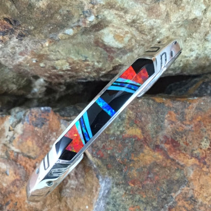 David Rosales Red Moon Inlaid Sterling Silver Bracelet