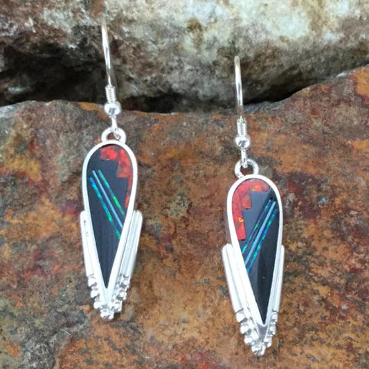 David Rosales Red Moon Inlaid Sterling Silver Earrings