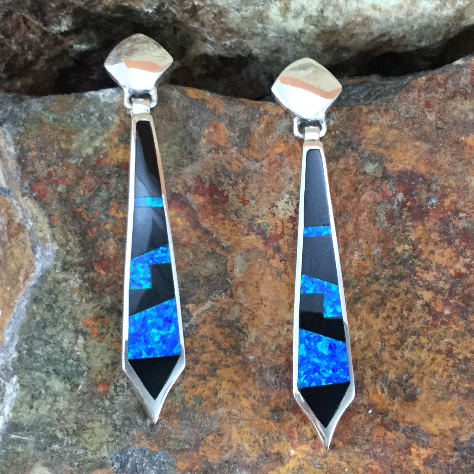 David Rosales Black Beauty Inlaid Sterling Silver Earrings