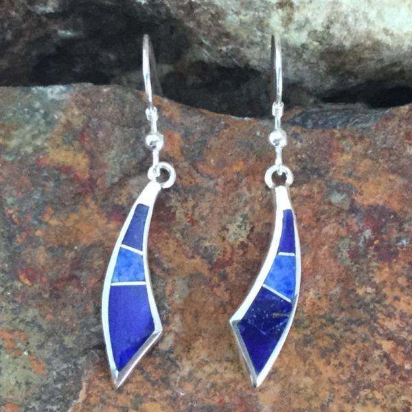 David Rosales Blue Water Inlaid Sterling Silver Earrings