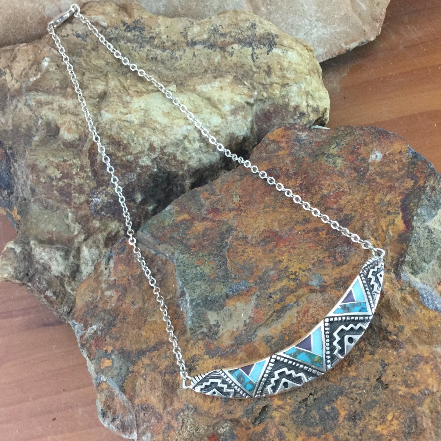 David Rosales Shalako Inlaid Sterling Silver Necklace