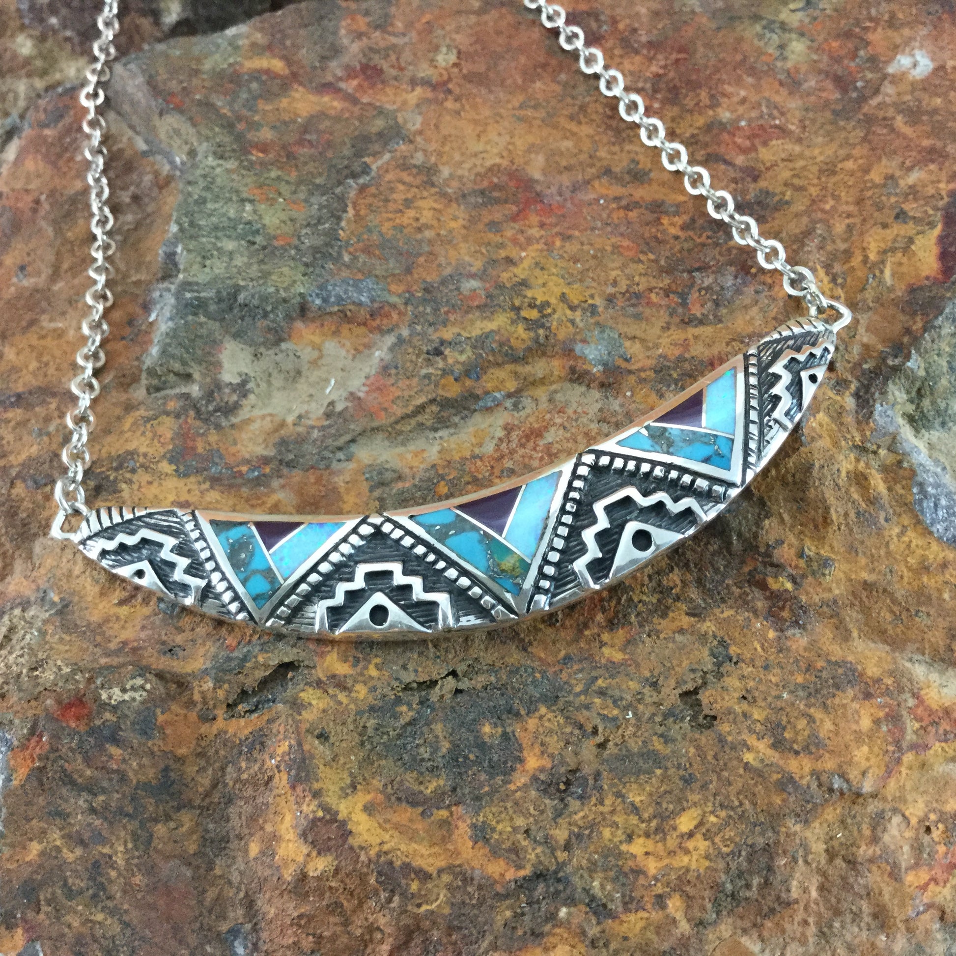 David Rosales Shalako Inlaid Sterling Silver Necklace