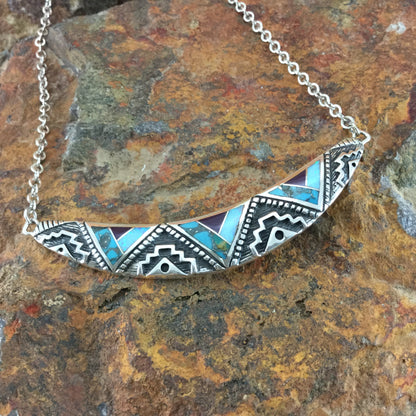 David Rosales Shalako Inlaid Sterling Silver Necklace