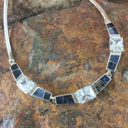 David Rosales Pietersite Inlaid Sterling Silver Necklace w/ Cubic Zirconia