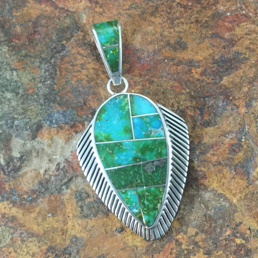 David Rosales Sonoran Gold Turquoise Inlaid Sterling Silver Pendant