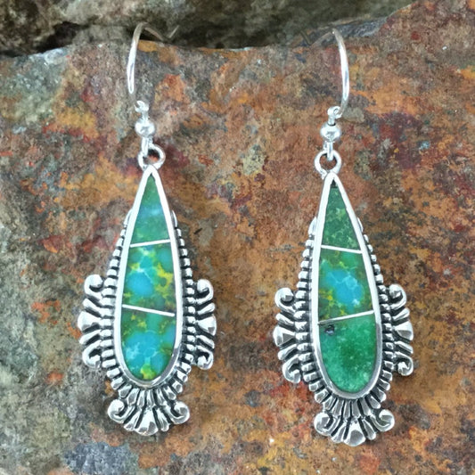 David Rosales Sonoran Gold Turquoise Inlaid Sterling Silver Earrings