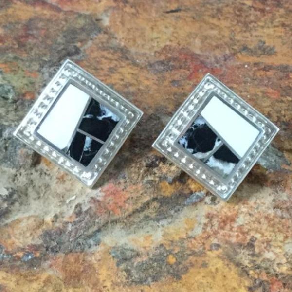 David Rosales White Buffalo Inlaid Sterling Silver Earrings