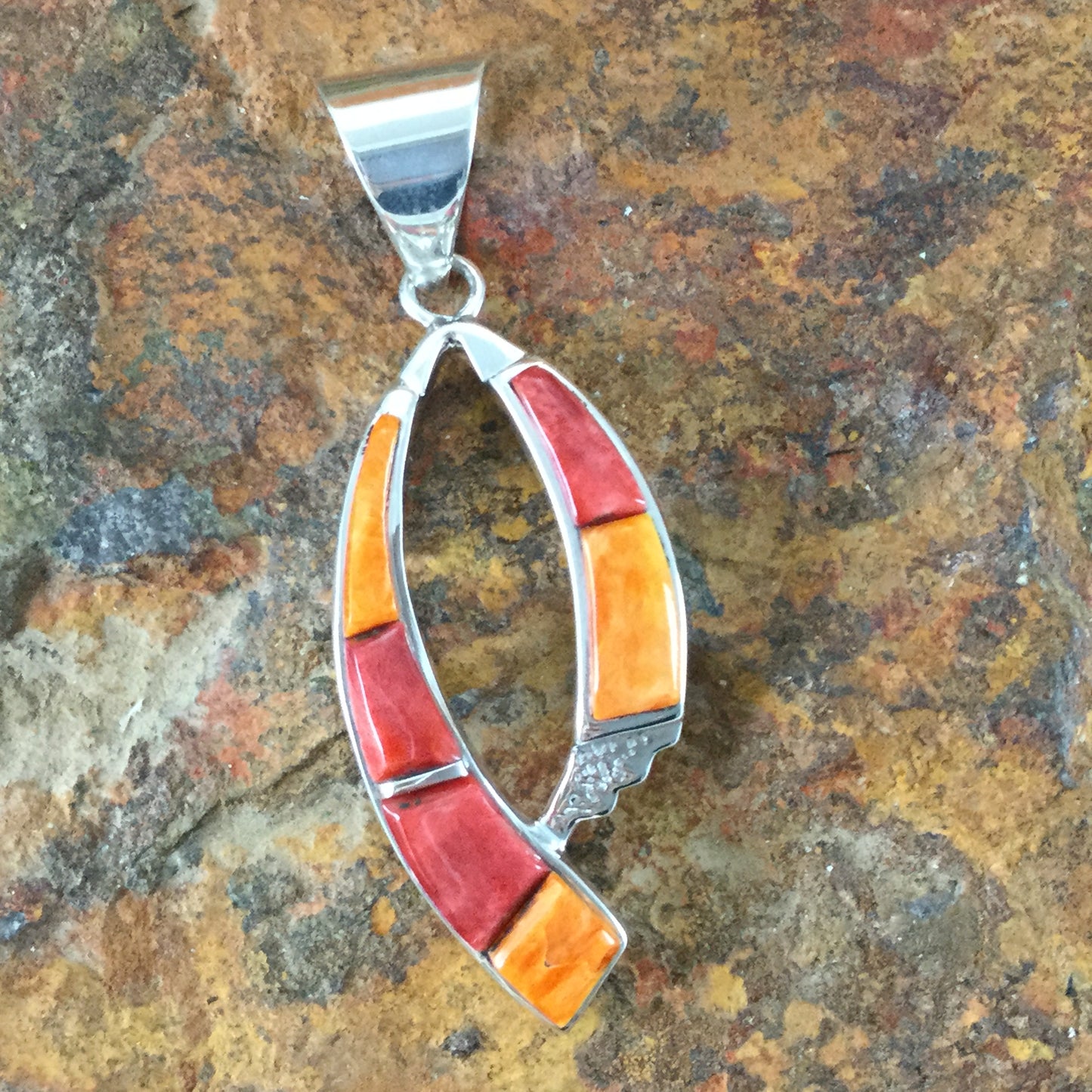 David Rosales Desert Fire Inlaid Sterling Silver Pendant