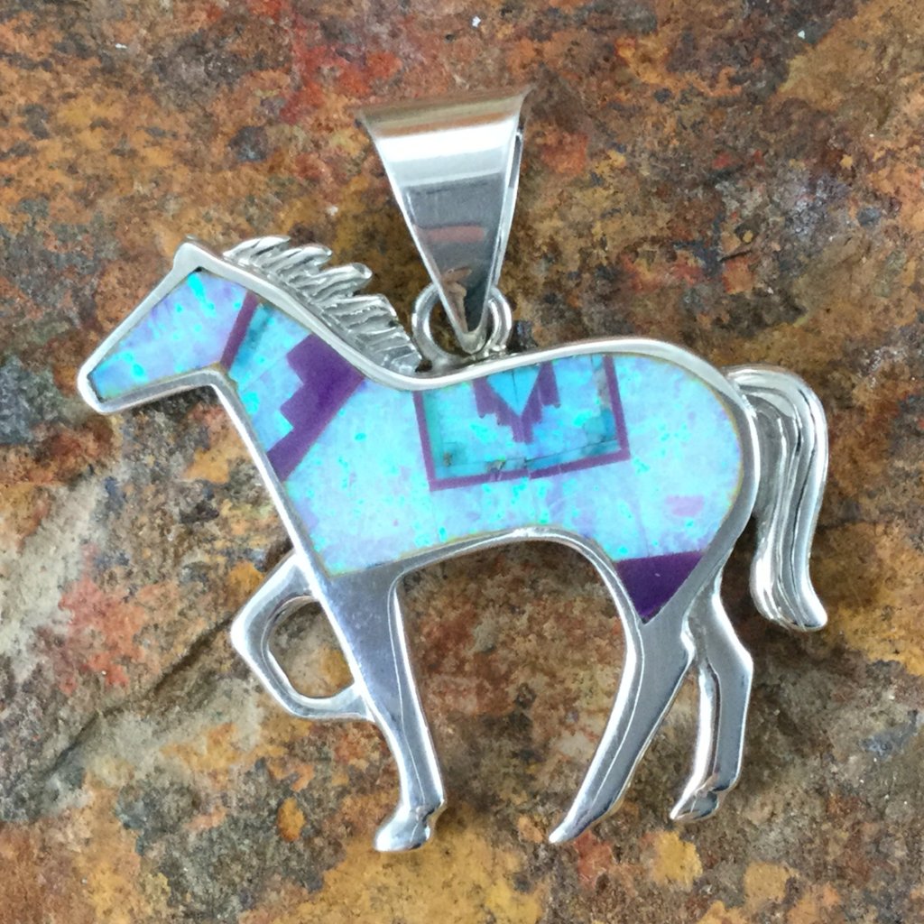 David Rosales Shalako Inlaid Sterling Silver Pendant Horse