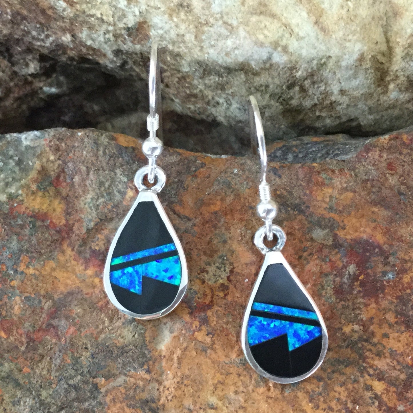 David Rosales Black Beauty Inlaid Fancy Sterling Silver Earrings