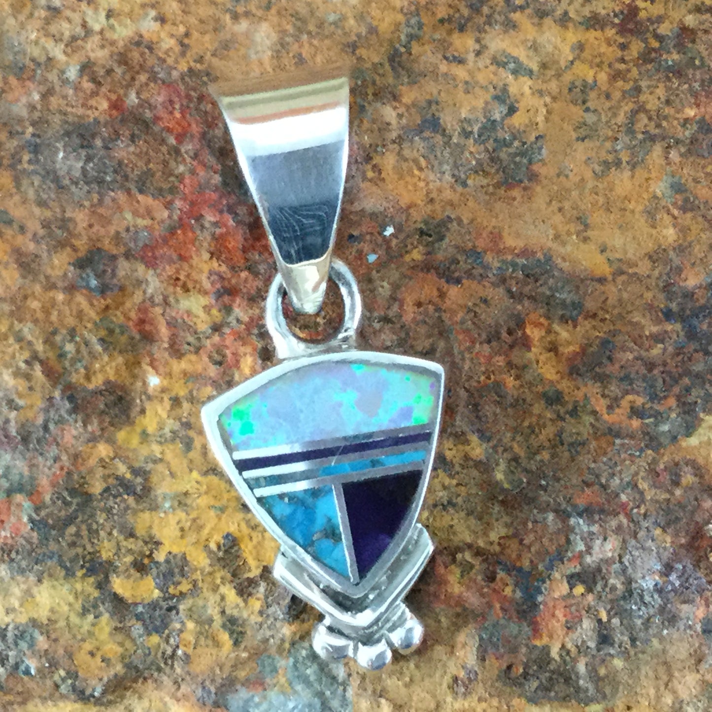 David Rosales Shalako Inlaid Sterling Silver Pendant