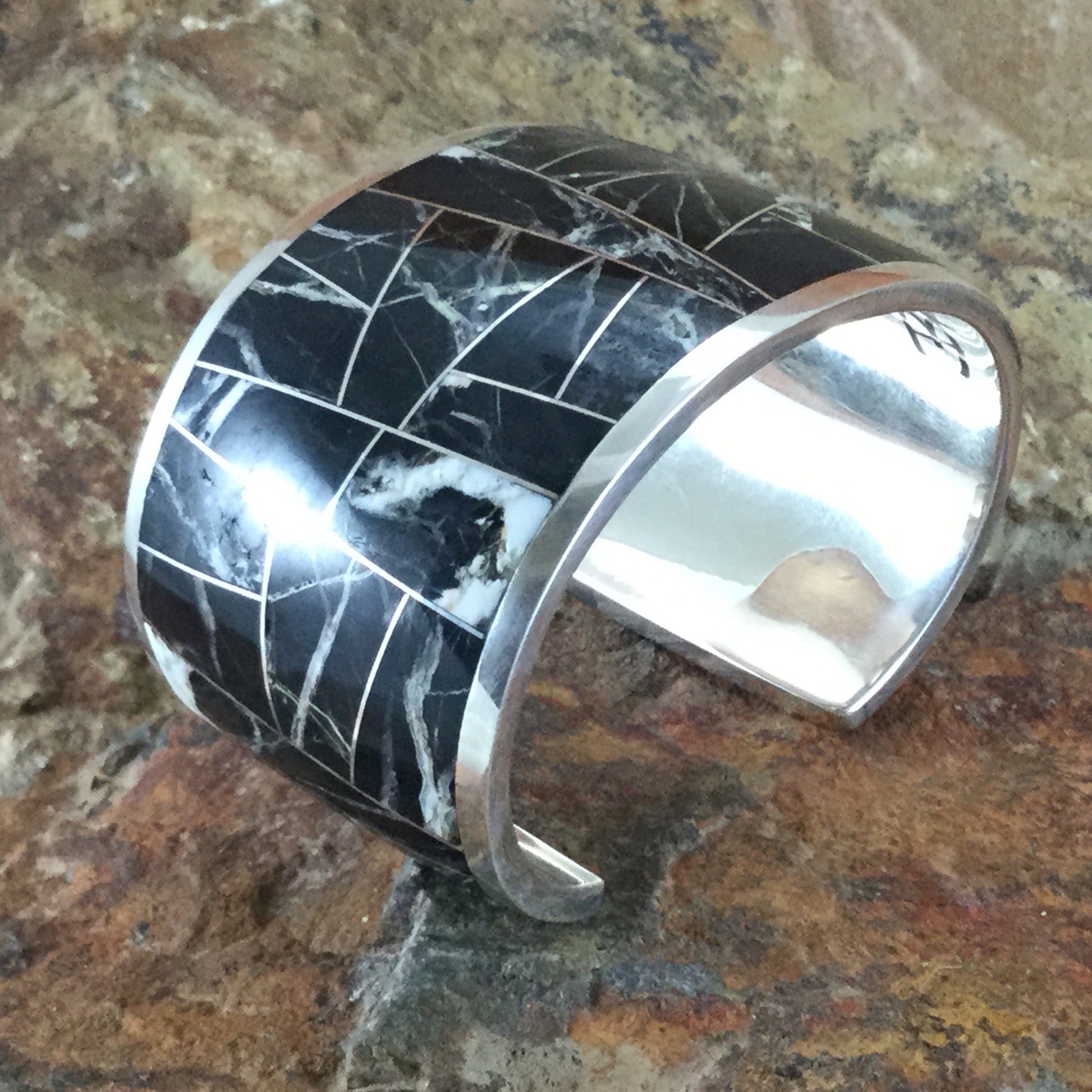 David Rosales White Buffalo Inlaid Sterling Silver Bracelet