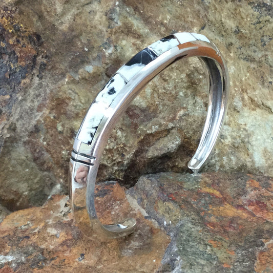 David Rosales White Buffalo Inlaid Sterling Silver Bracelet