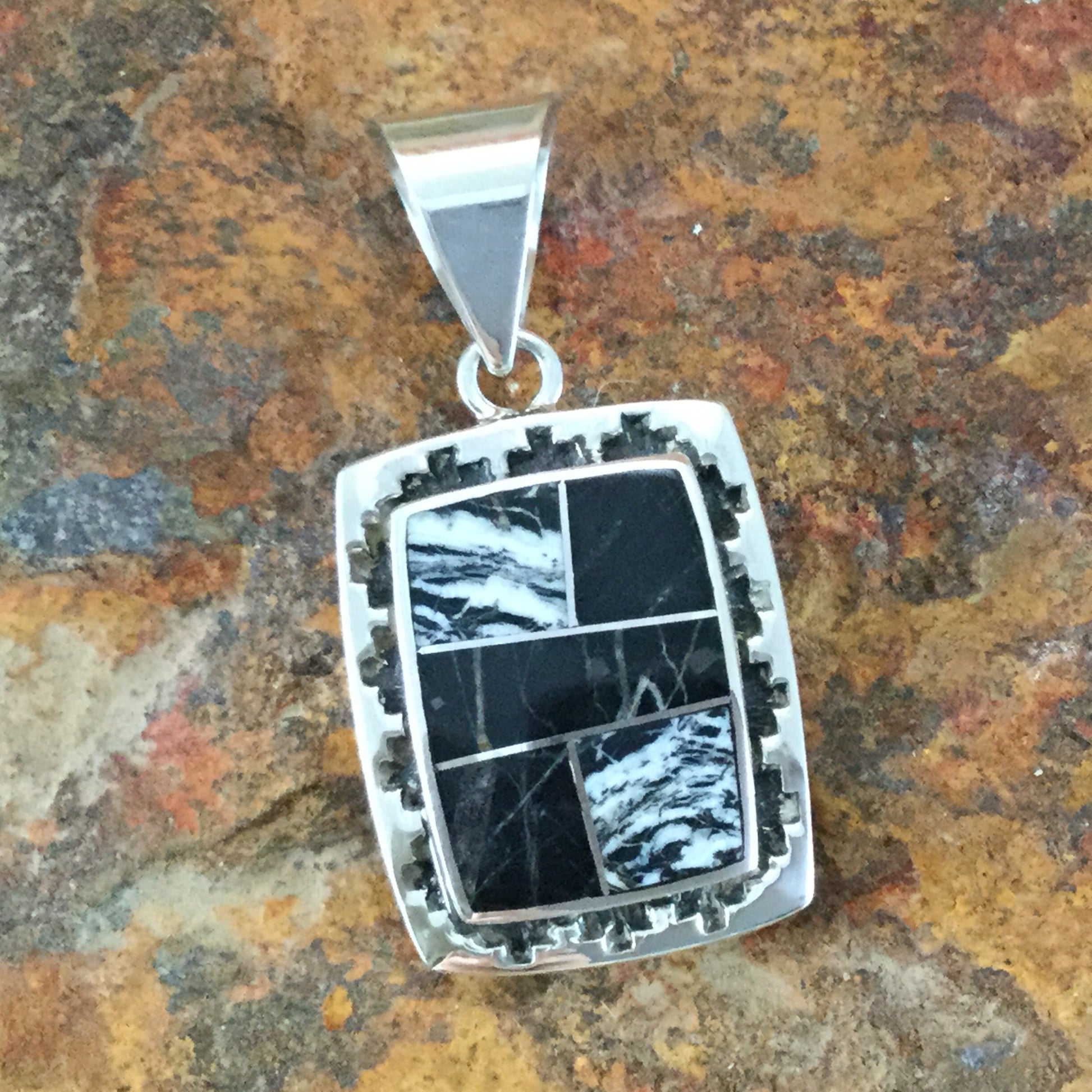 David Rosales White Buffalo Inlaid Sterling Silver Pendant