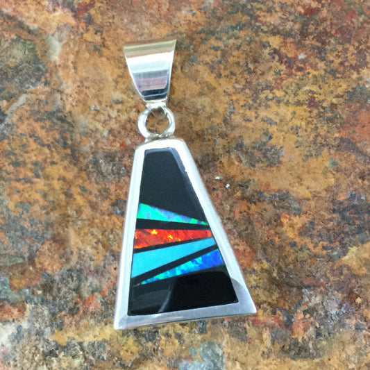 David Rosales Red Moon Inlaid Sterling Silver Pendant