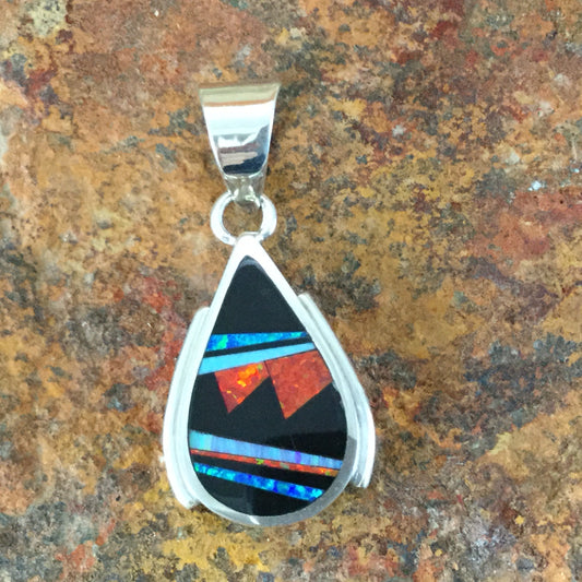 David Rosales Red Moon Inlaid Sterling Silver Pendant