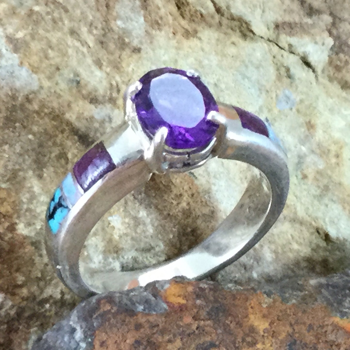 David Rosales Shalako Inlaid Sterling Silver Ring w/ Amethyst