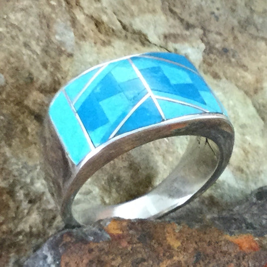 David Rosales Arizona Blue Fancy Inlaid Sterling Silver Ring