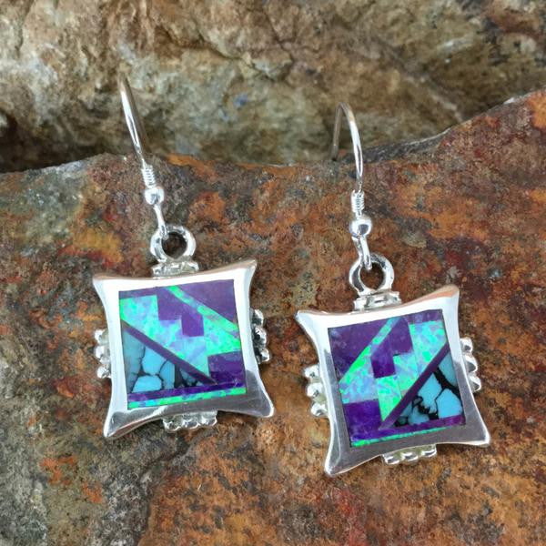 David Rosales Shalako Fancy Inlaid Sterling Silver Earrings